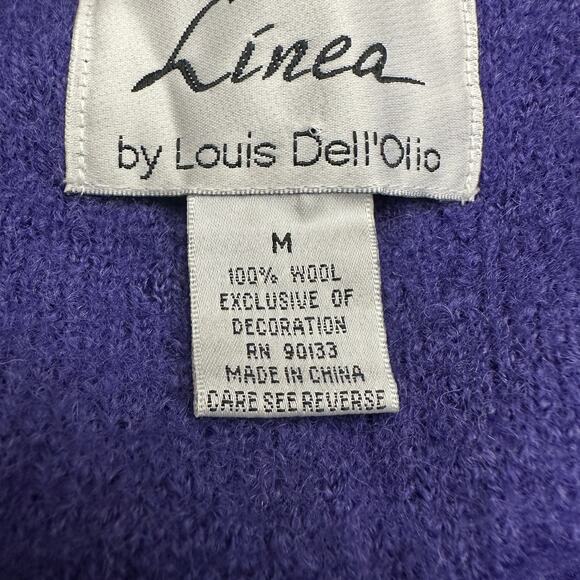 Linea by Louis Dell Olio Women Cardigan Size M Wool Purple Embroidered Folk FLAW - Picture 4 of 8